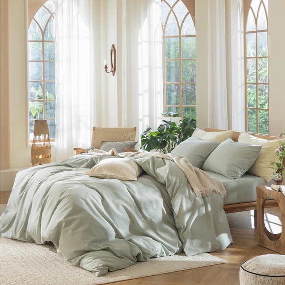 MooMee Bedding Duvet Cover Set 100% Washed Cotton - King (104"x90") - Picture 3 of 6